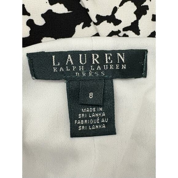 Lauren Ralph Lauren Black/White Floral Knit Dress Ruched Size 8 Lined Stretch - Picture 5 of 6